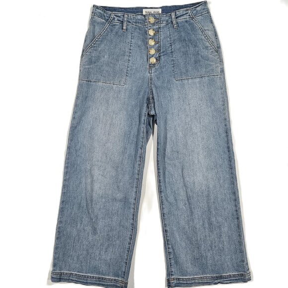 Tribal Caroline Cropped Wide Leg Jeans Size 8 Light Wash Button Front - Picture 1 of 9